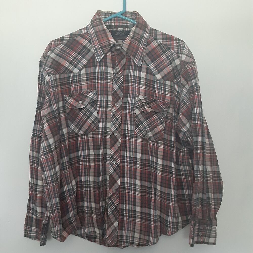 Vtg Lariat Mens XL Flannel Red Blue Pearl Snap Long Sleeve Western Shirt Soft